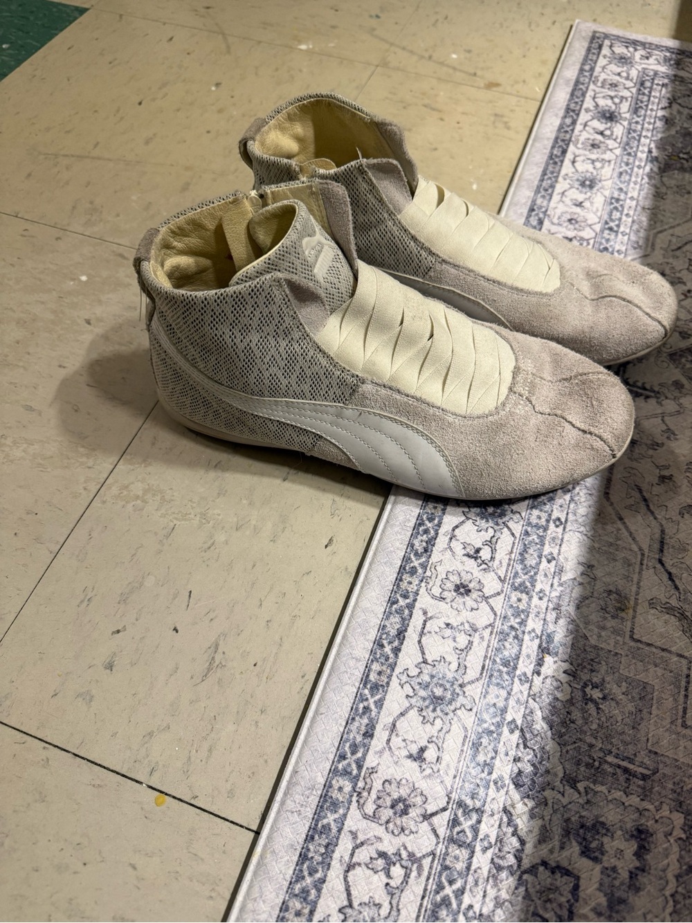 Puma Men's High-Top Suede Sneakers in Taupe and Cream